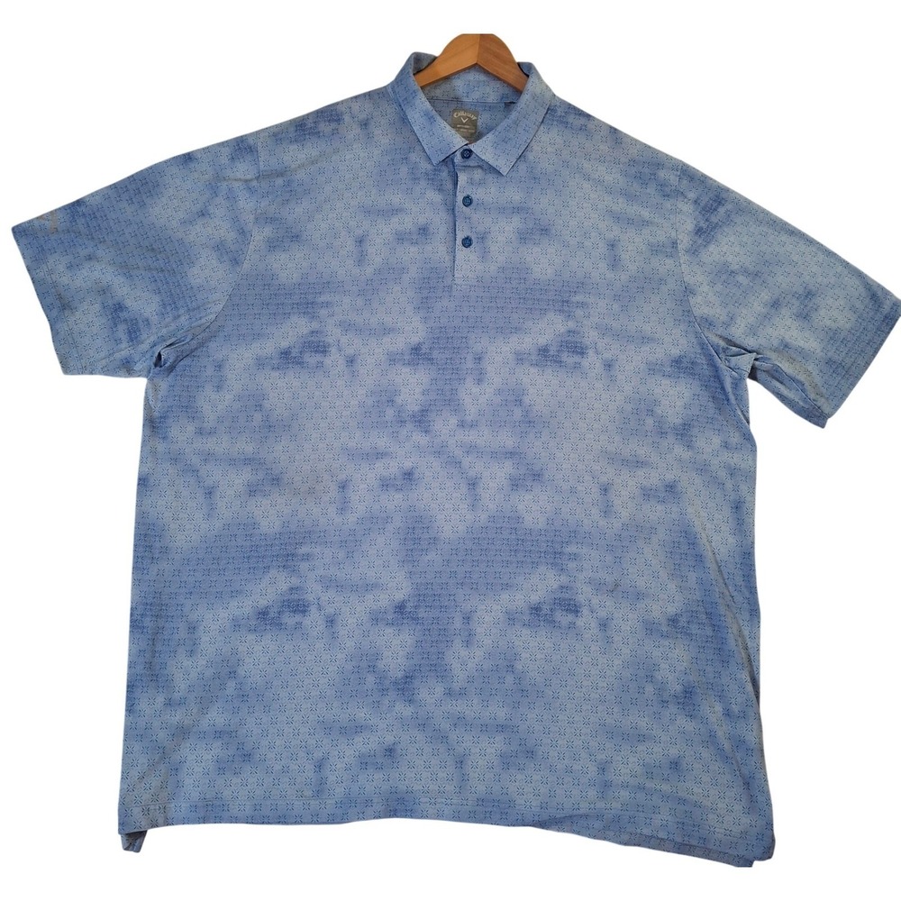 Callaway Mens Opti-Dri Golf Polo Shirt 3XLT Blue Geometric Cloud Print Big Tall